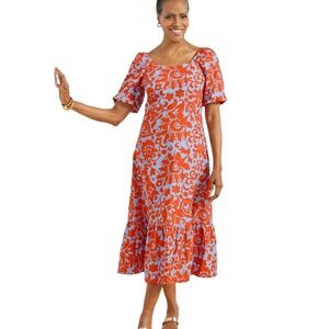 Talbots Orange and Blue Floral Midi Dress